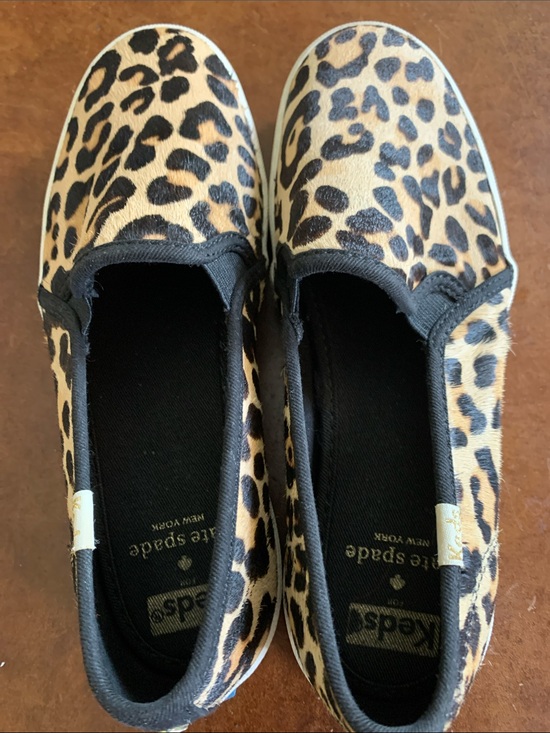 kate spade Shoes - kate spade Leopard-Print Slip-On Sneakers - Black & Tan